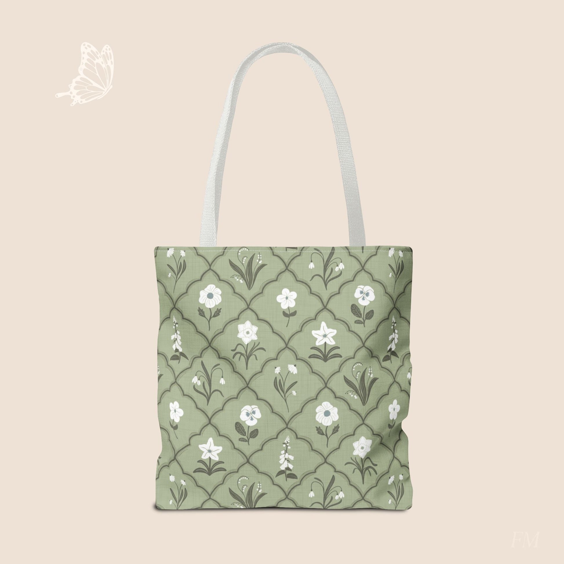 Trellis & Bloom Floral Day Tote Bag with hand drawn artwork - Flourish Moon Studio