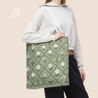 Trellis & Bloom Floral Day Tote Bag with hand drawn artwork - Flourish Moon Studio