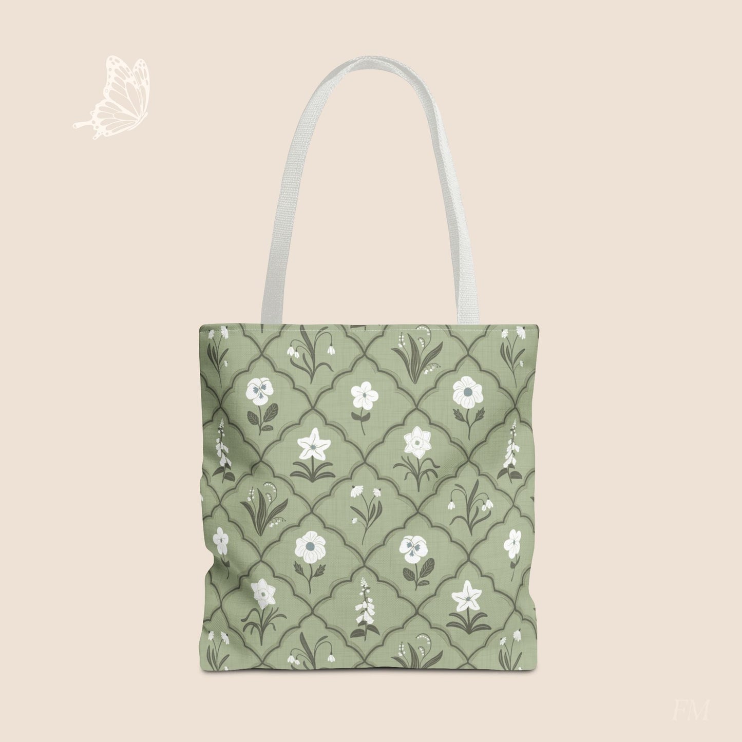 Trellis & Bloom Floral Day Tote Bag with hand drawn artwork - Flourish Moon Studio