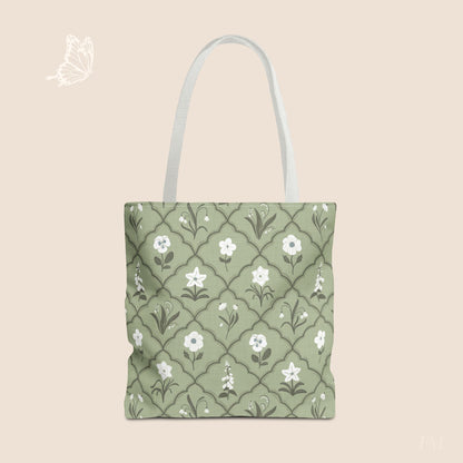 Trellis & Bloom Floral Day Tote Bag with hand drawn artwork - Flourish Moon Studio