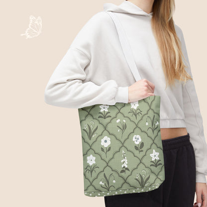 Trellis & Bloom Floral Day Tote Bag with hand drawn artwork - Flourish Moon Studio