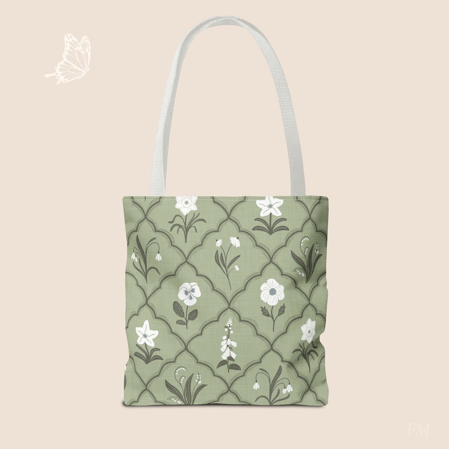 Trellis & Bloom Floral Day Tote Bag with hand drawn artwork - Flourish Moon Studio