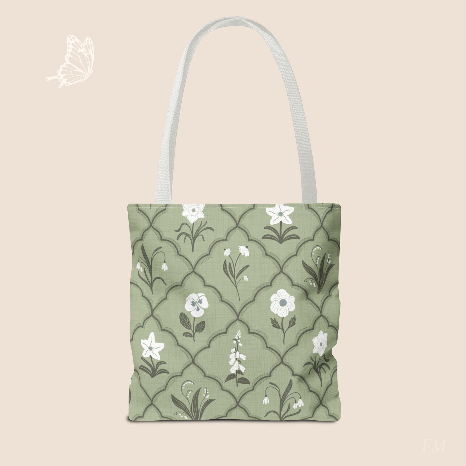 Trellis & Bloom Floral Day Tote Bag with hand drawn artwork - Flourish Moon Studio