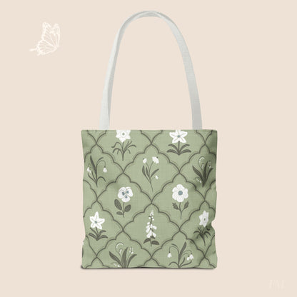 Trellis & Bloom Floral Day Tote Bag with hand drawn artwork - Flourish Moon Studio