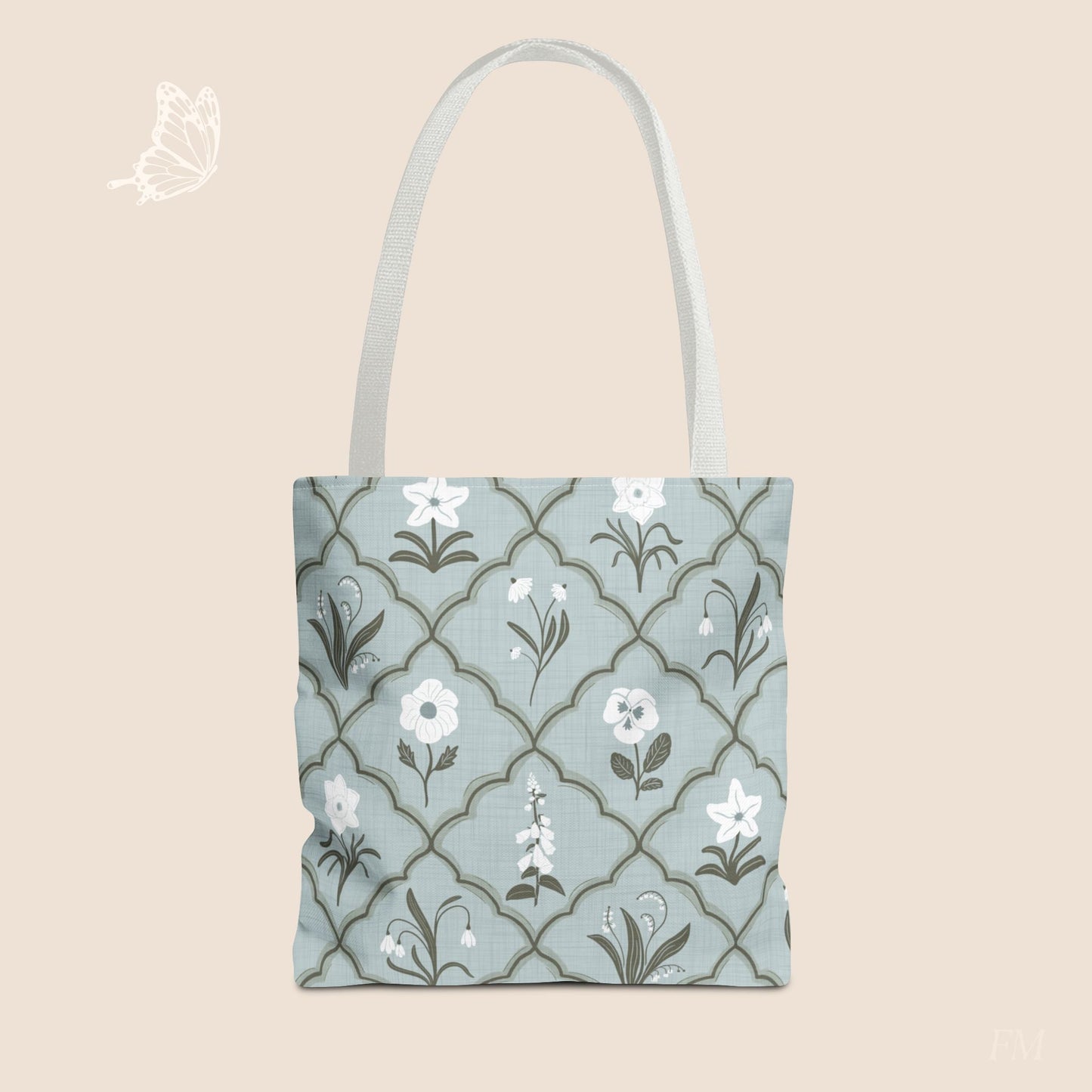 Trellis & Bloom Floral Day Tote Bag with hand drawn artwork - Flourish Moon Studio