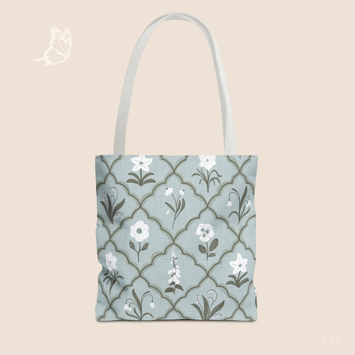 Trellis & Bloom Floral Day Tote Bag with hand drawn artwork - Flourish Moon Studio