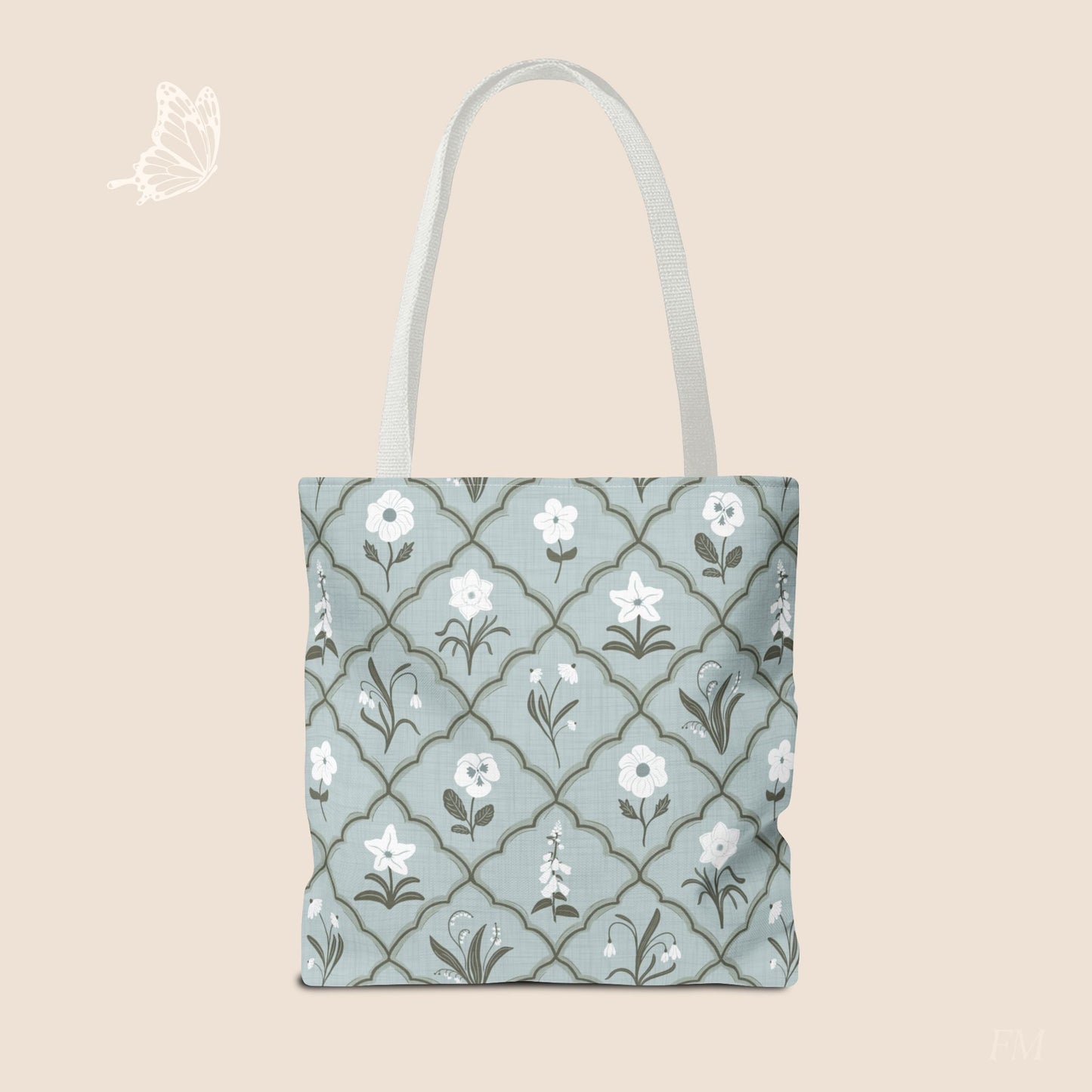 Trellis & Bloom Floral Day Tote Bag with hand drawn artwork - Flourish Moon Studio