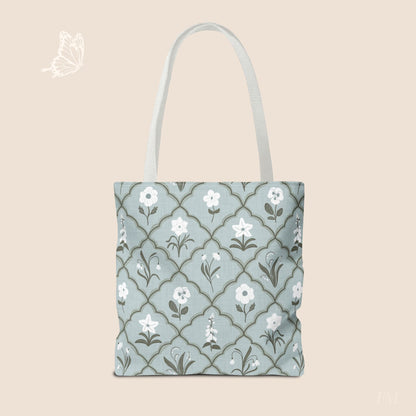 Trellis & Bloom Floral Day Tote Bag with hand drawn artwork - Flourish Moon Studio