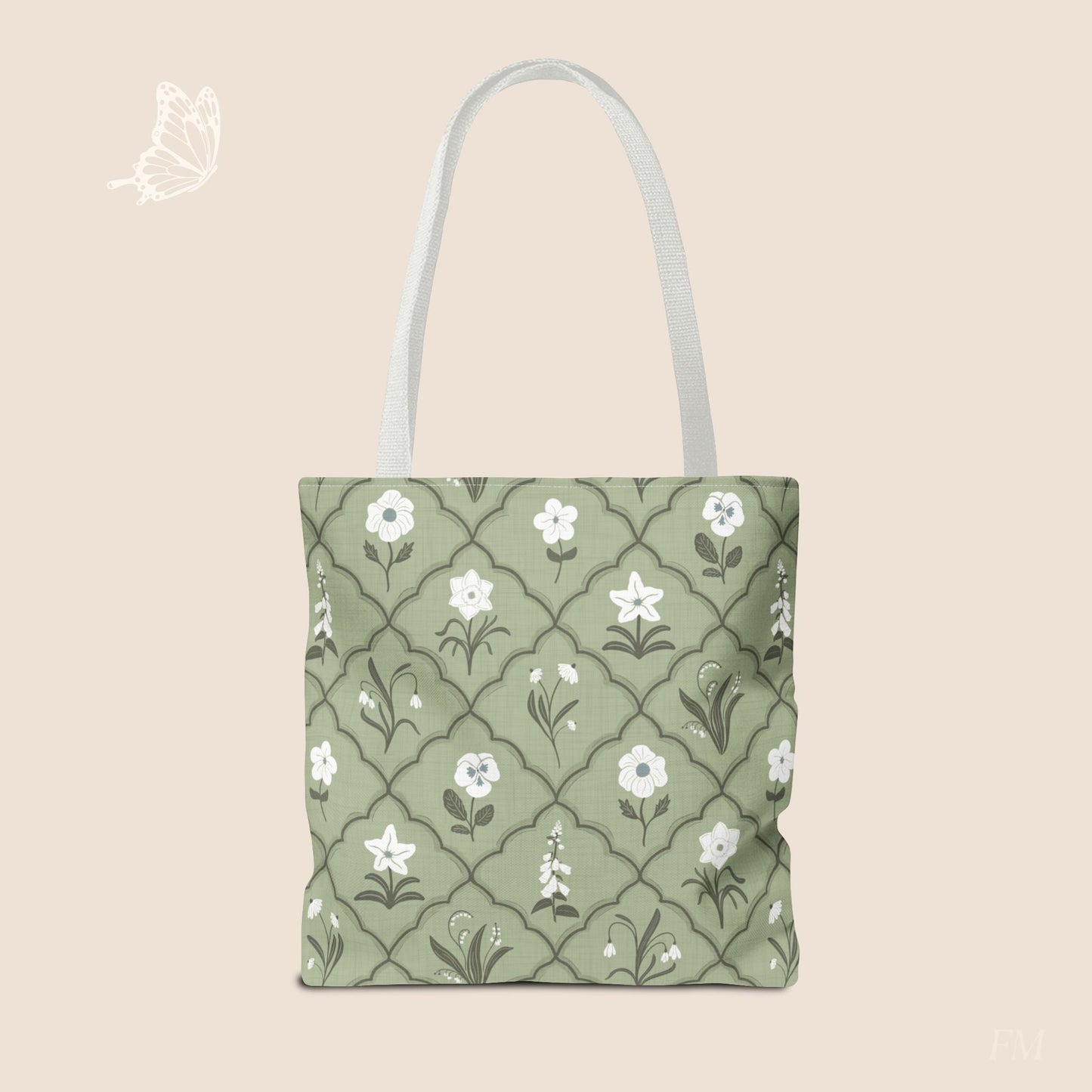Trellis & Bloom Floral Day Tote Bag with hand drawn artwork - Flourish Moon Studio