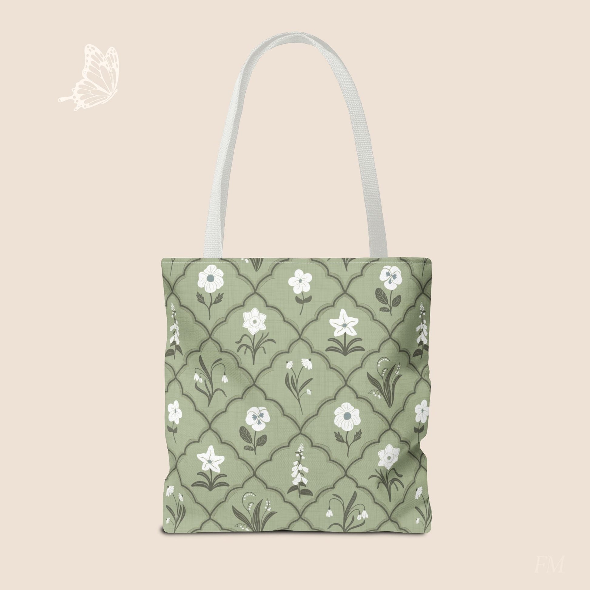 Trellis & Bloom Floral Day Tote Bag with hand drawn artwork - Flourish Moon Studio