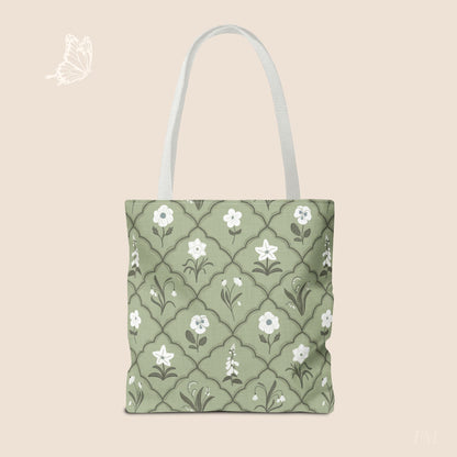 Trellis & Bloom Floral Day Tote Bag with hand drawn artwork - Flourish Moon Studio