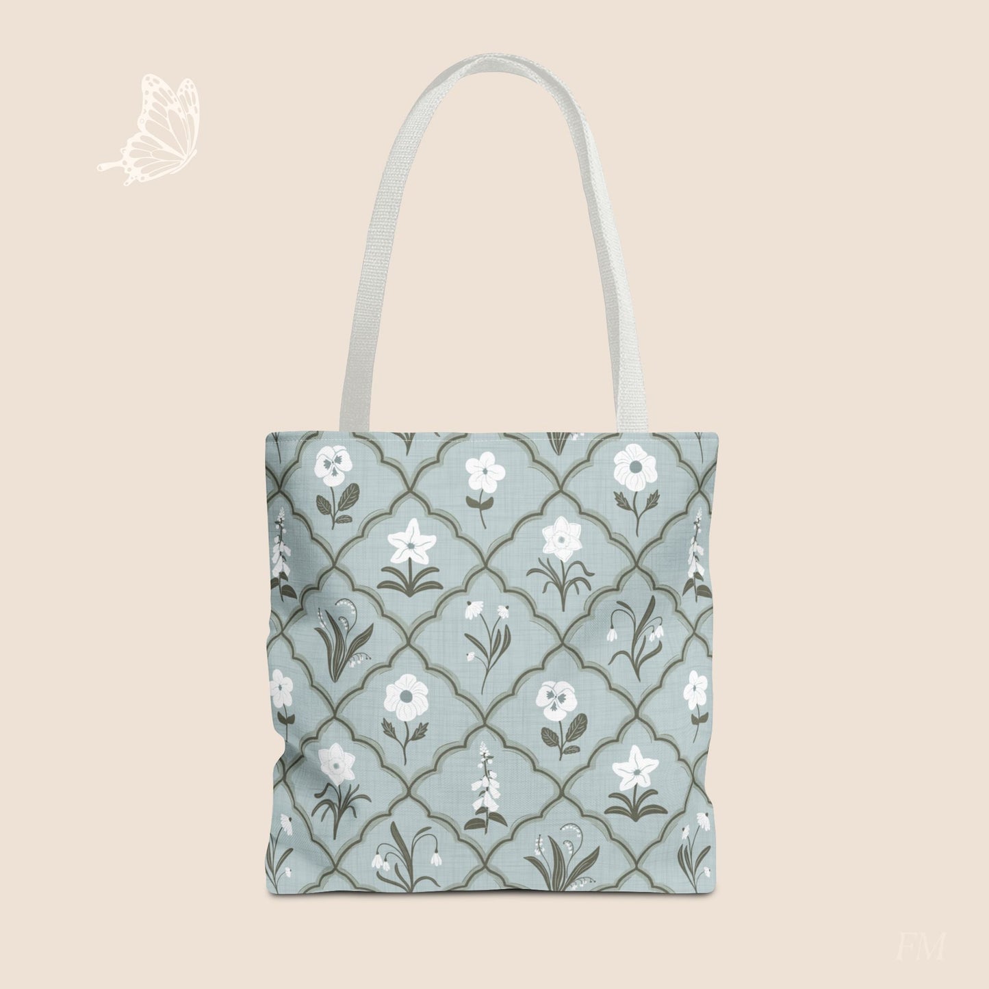 Trellis & Bloom Floral Day Tote Bag with hand drawn artwork - Flourish Moon Studio