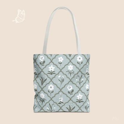 Trellis & Bloom Floral Day Tote Bag with hand drawn artwork - Flourish Moon Studio