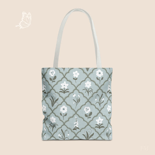Trellis & Bloom Floral Day Tote Bag with hand drawn artwork - Flourish Moon Studio
