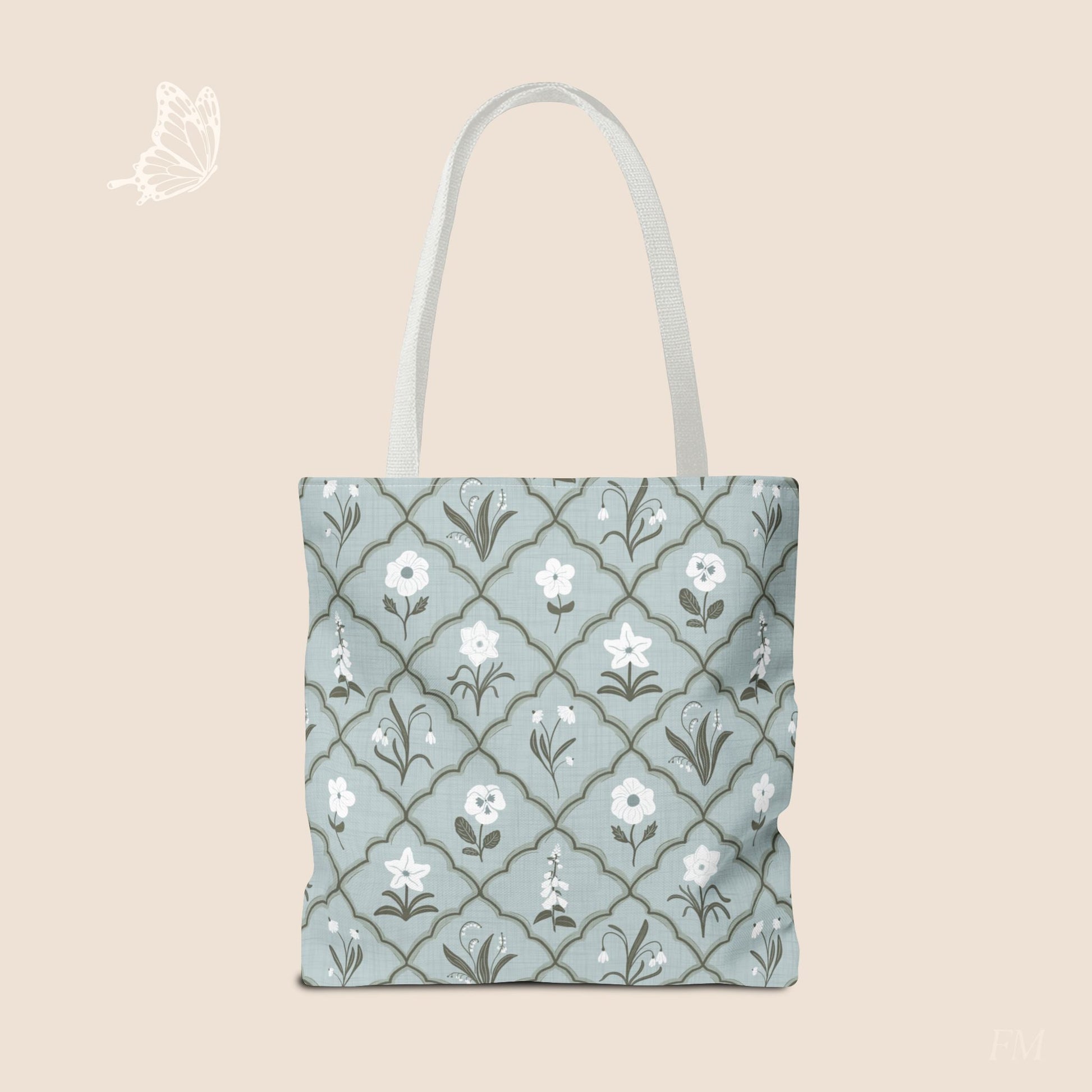 Trellis & Bloom Floral Day Tote Bag with hand drawn artwork - Flourish Moon Studio