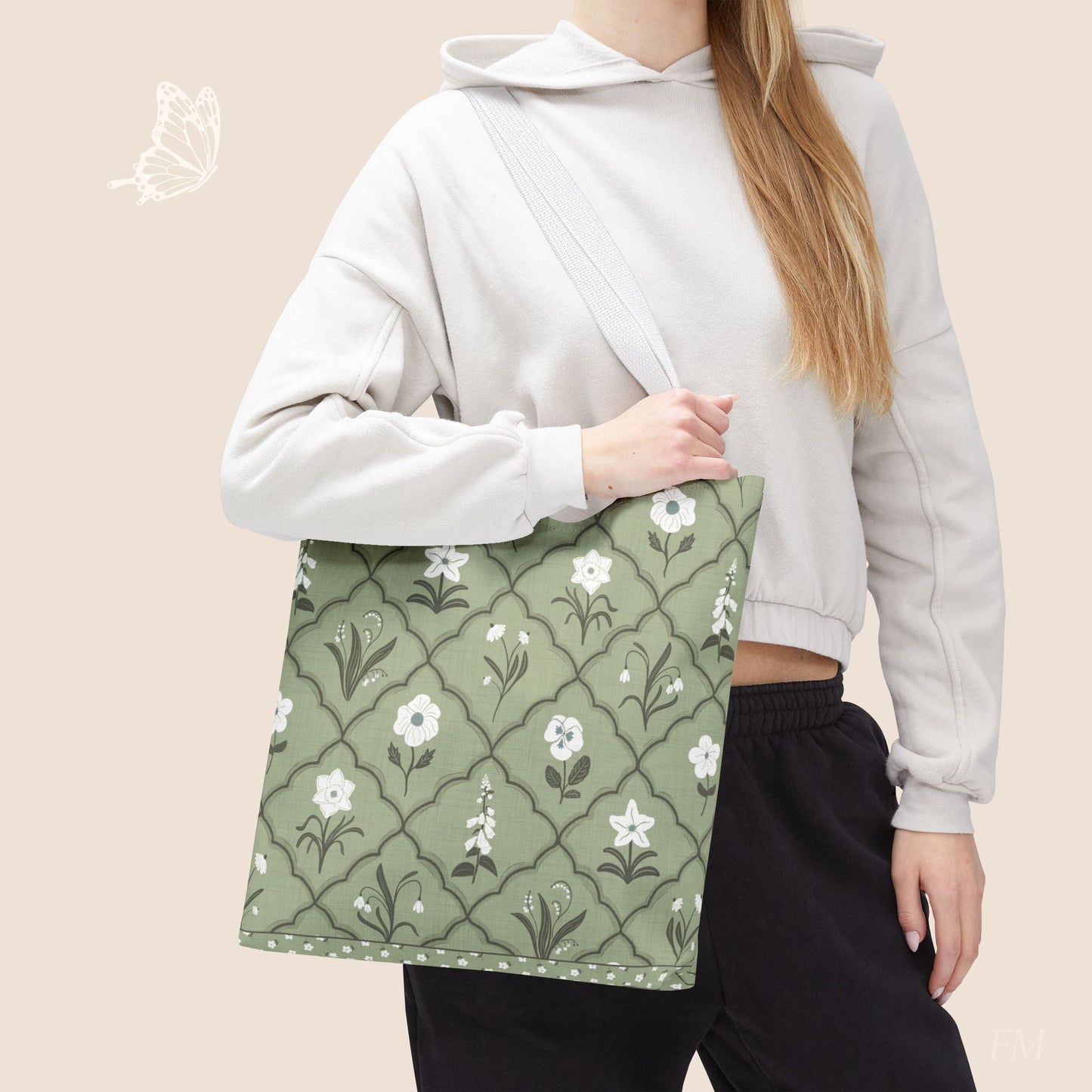 Trellis & Bloom Floral Day Tote Bag with hand drawn artwork - Flourish Moon Studio