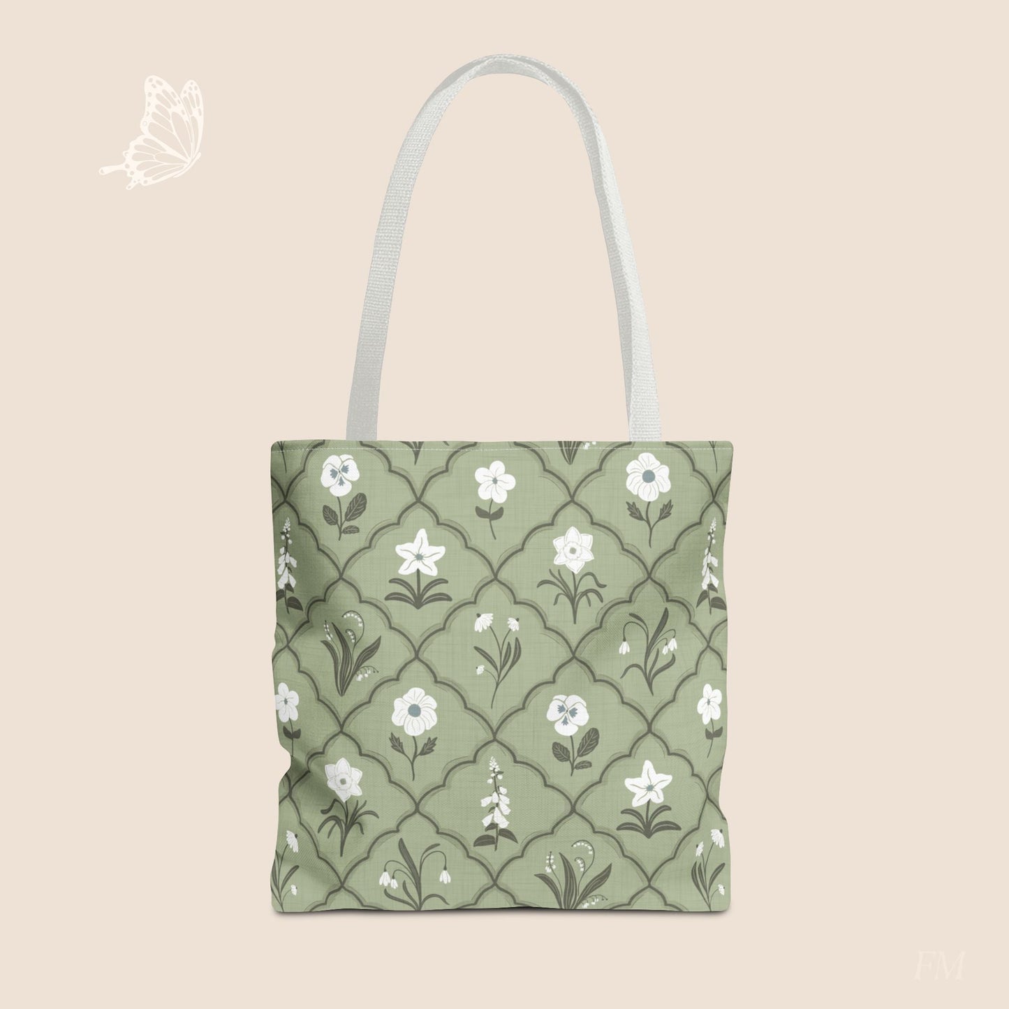 Trellis & Bloom Floral Day Tote Bag with hand drawn artwork - Flourish Moon Studio