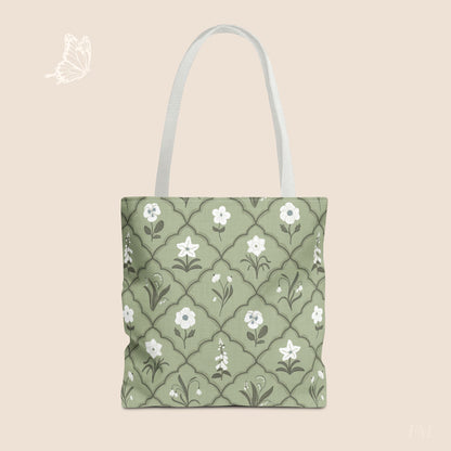 Trellis & Bloom Floral Day Tote Bag with hand drawn artwork - Flourish Moon Studio