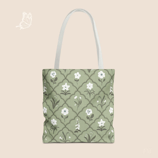 Trellis & Bloom Floral Day Tote Bag with hand drawn artwork - Flourish Moon Studio