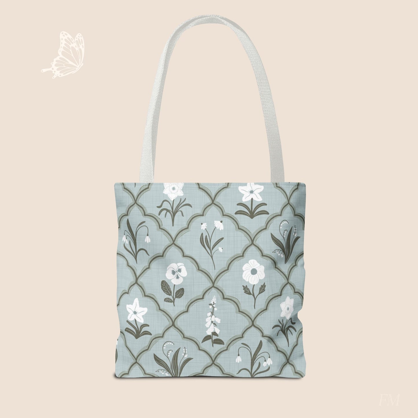 Trellis & Bloom Floral Day Tote Bag with hand drawn artwork - Flourish Moon Studio