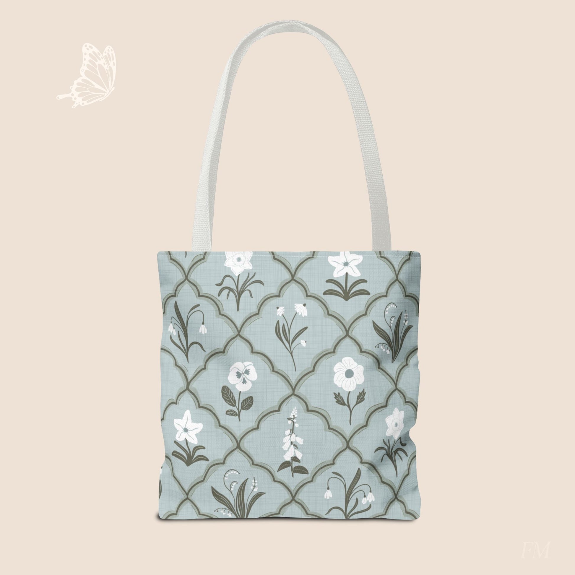 Trellis & Bloom Floral Day Tote Bag with hand drawn artwork - Flourish Moon Studio