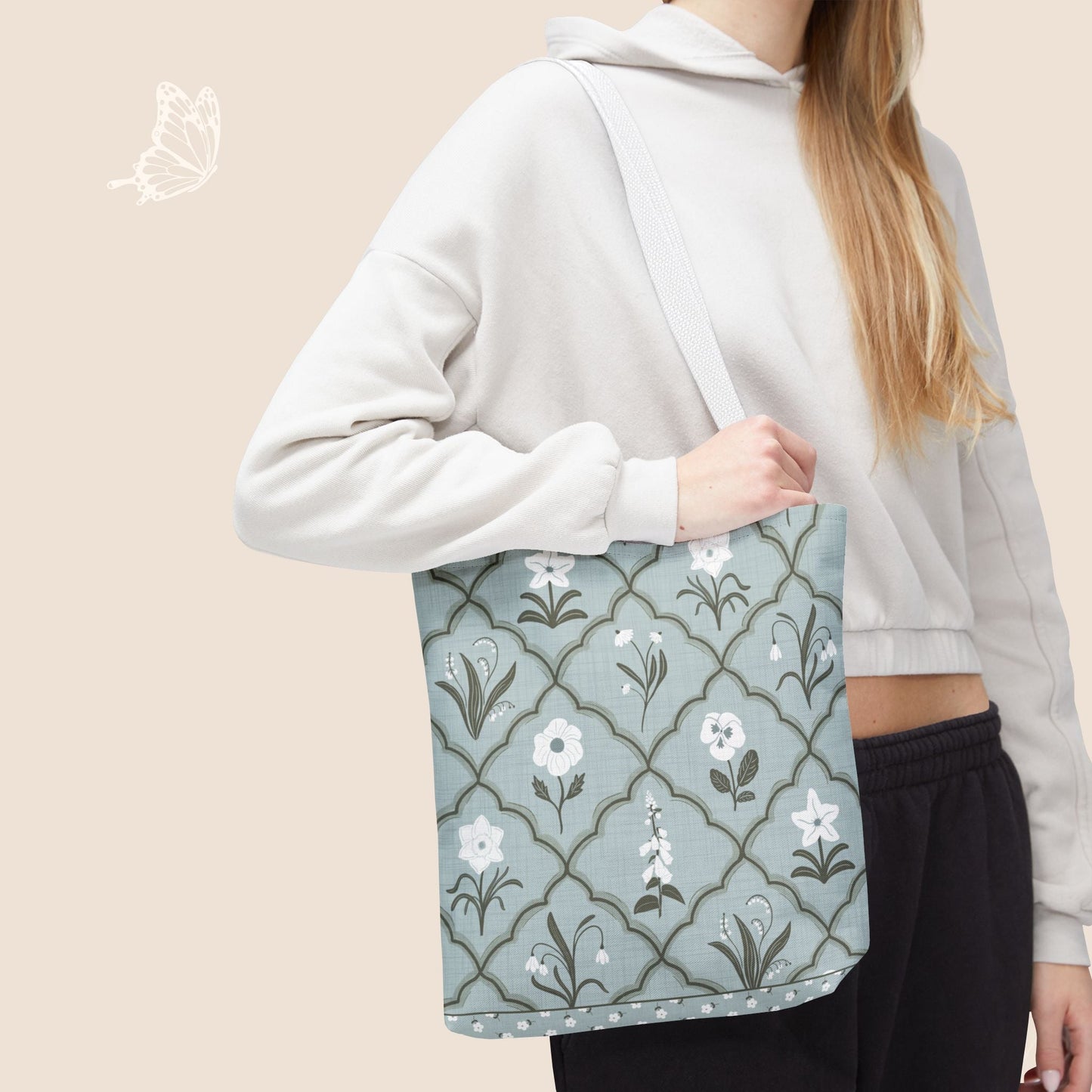 Trellis & Bloom Floral Day Tote Bag with hand drawn artwork - Flourish Moon Studio