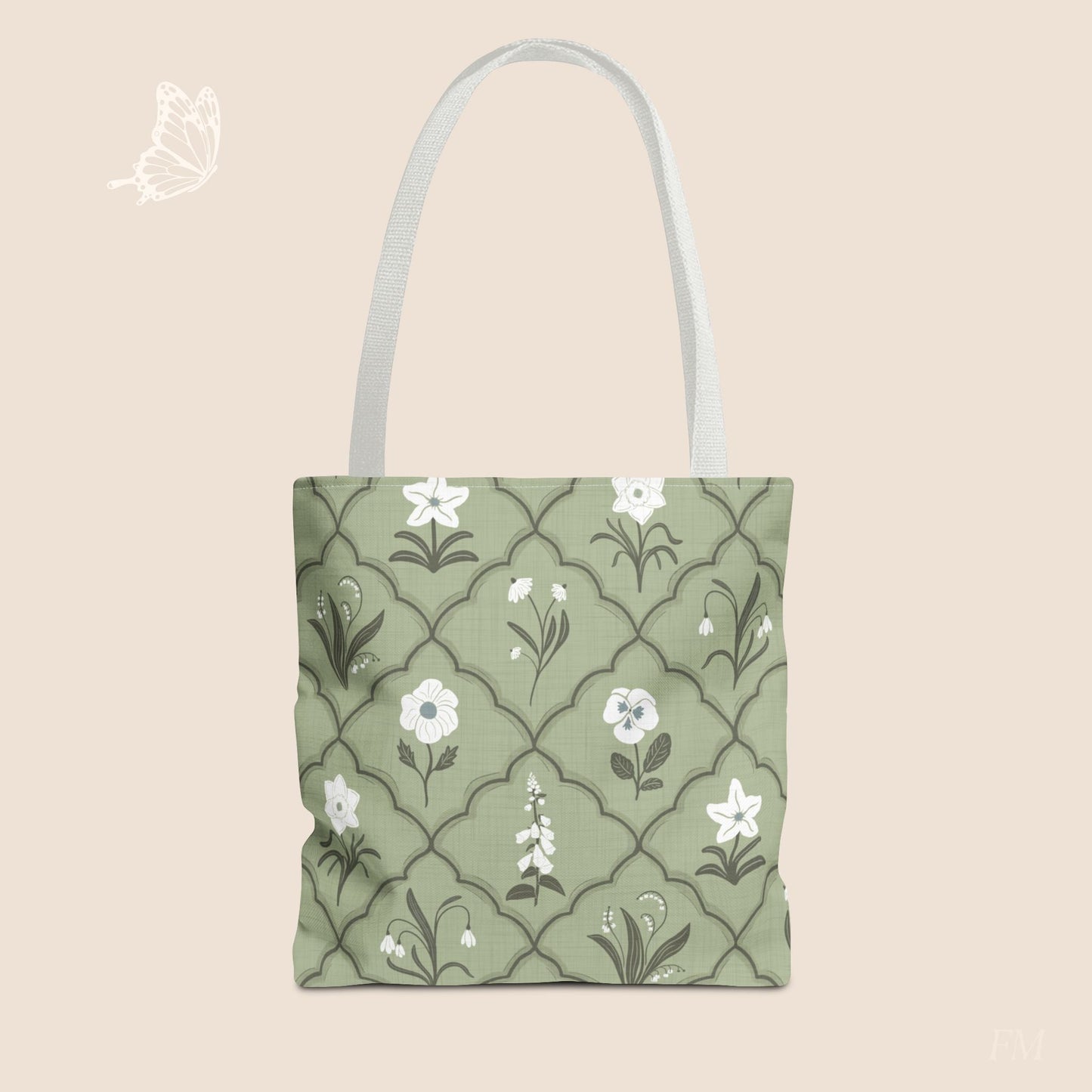 Trellis & Bloom Floral Day Tote Bag with hand drawn artwork - Flourish Moon Studio