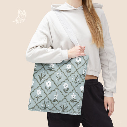 Trellis & Bloom Floral Day Tote Bag with hand drawn artwork - Flourish Moon Studio