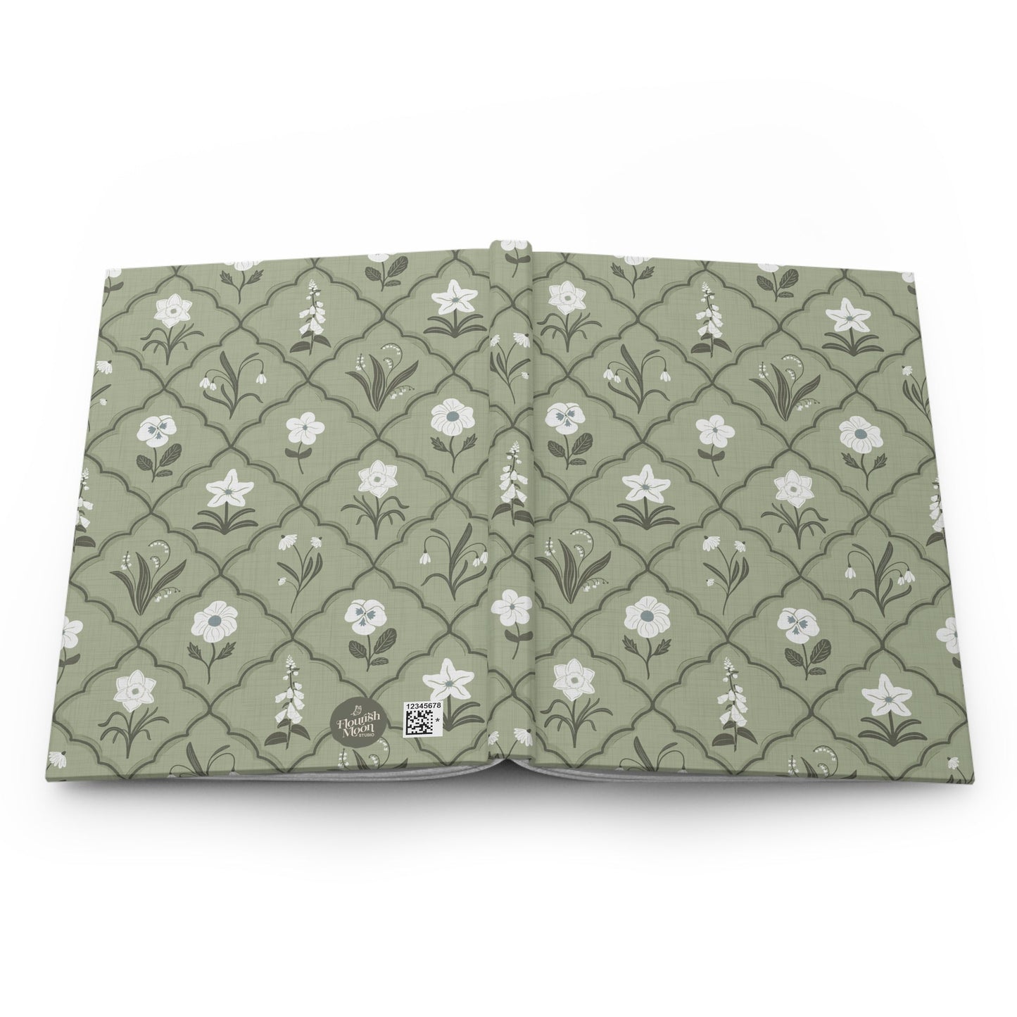 Trellis & Bloom Spring Green Hardcover Journal with hand drawn artwork - Flourish Moon Studio