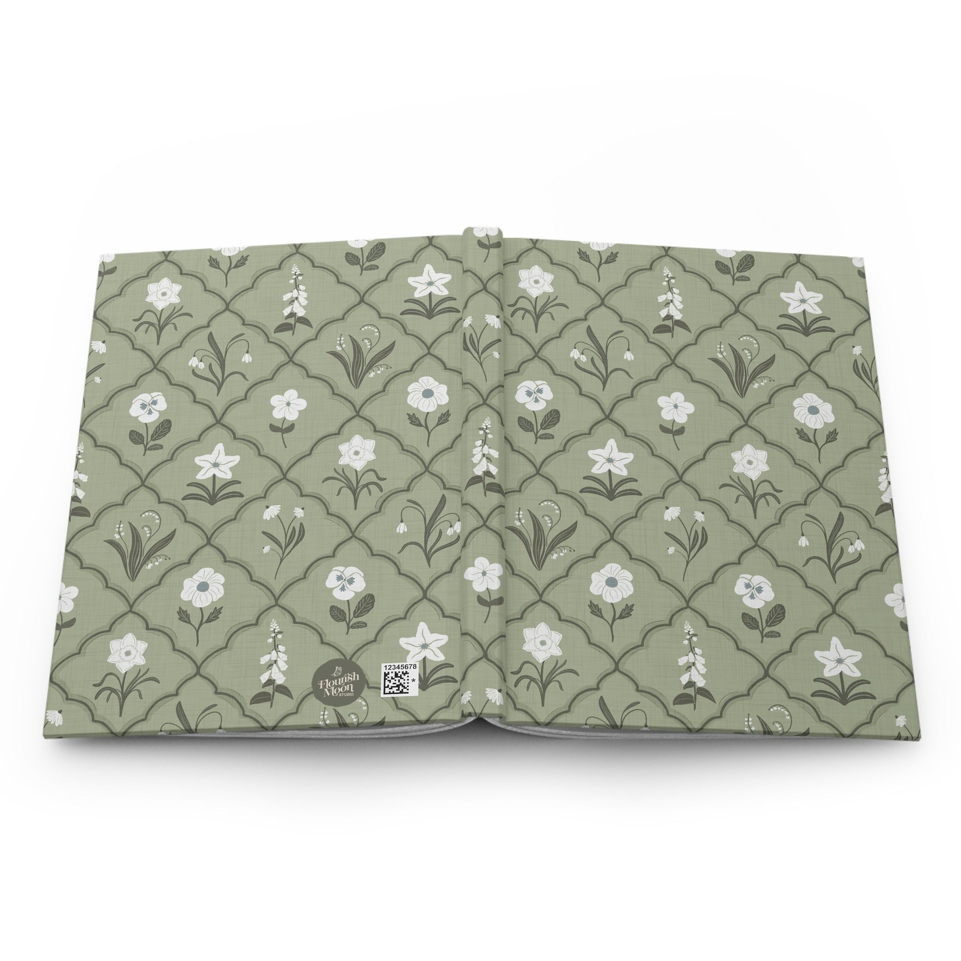 Trellis & Bloom Spring Green Hardcover Journal with hand drawn artwork - Flourish Moon Studio