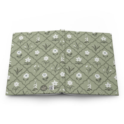 Trellis & Bloom Spring Green Hardcover Journal with hand drawn artwork - Flourish Moon Studio