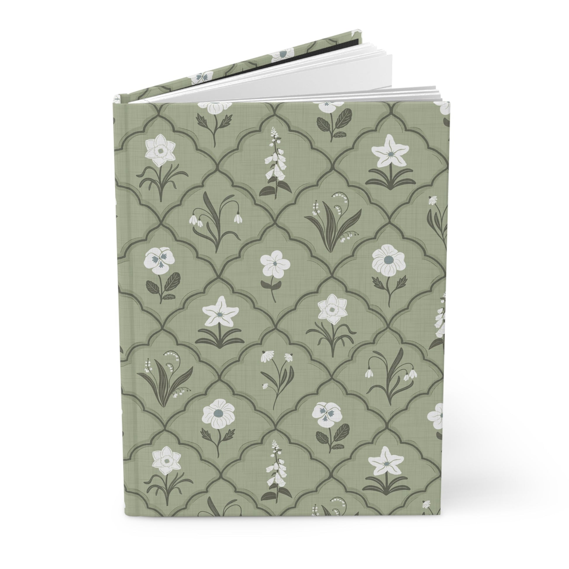 Trellis & Bloom Spring Green Hardcover Journal with hand drawn artwork - Flourish Moon Studio