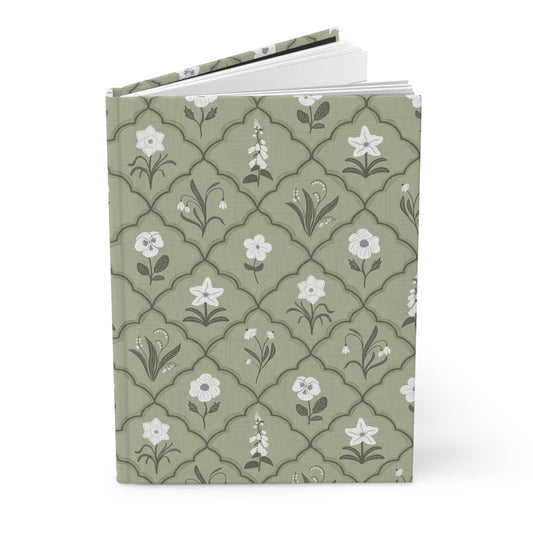 Trellis & Bloom Spring Green Hardcover Journal with hand drawn artwork - Flourish Moon Studio