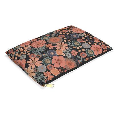 Twilight Posy Floral Accessory Pouch with hand - drawn artwork - Flourish Moon Studio
