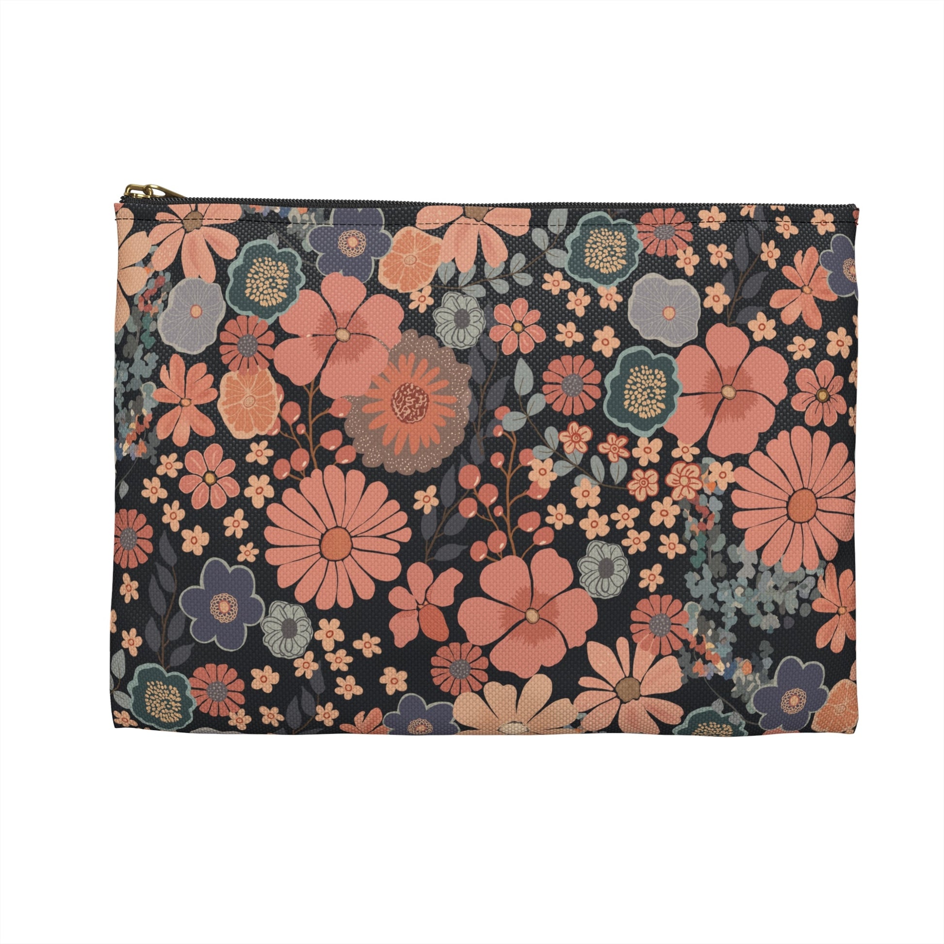 Twilight Posy Floral Accessory Pouch with hand - drawn artwork - Flourish Moon Studio