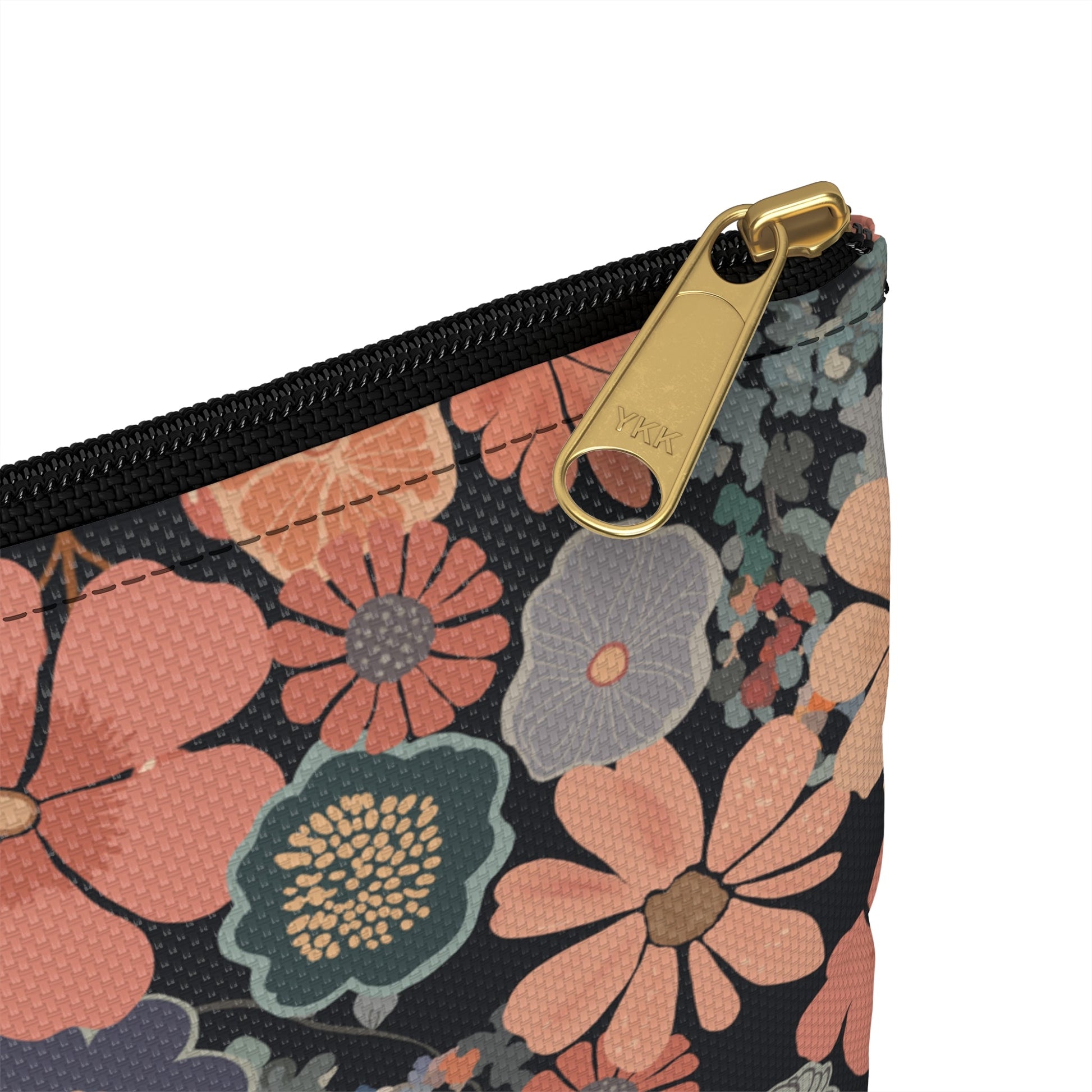 Twilight Posy Floral Accessory Pouch with hand - drawn artwork - Flourish Moon Studio