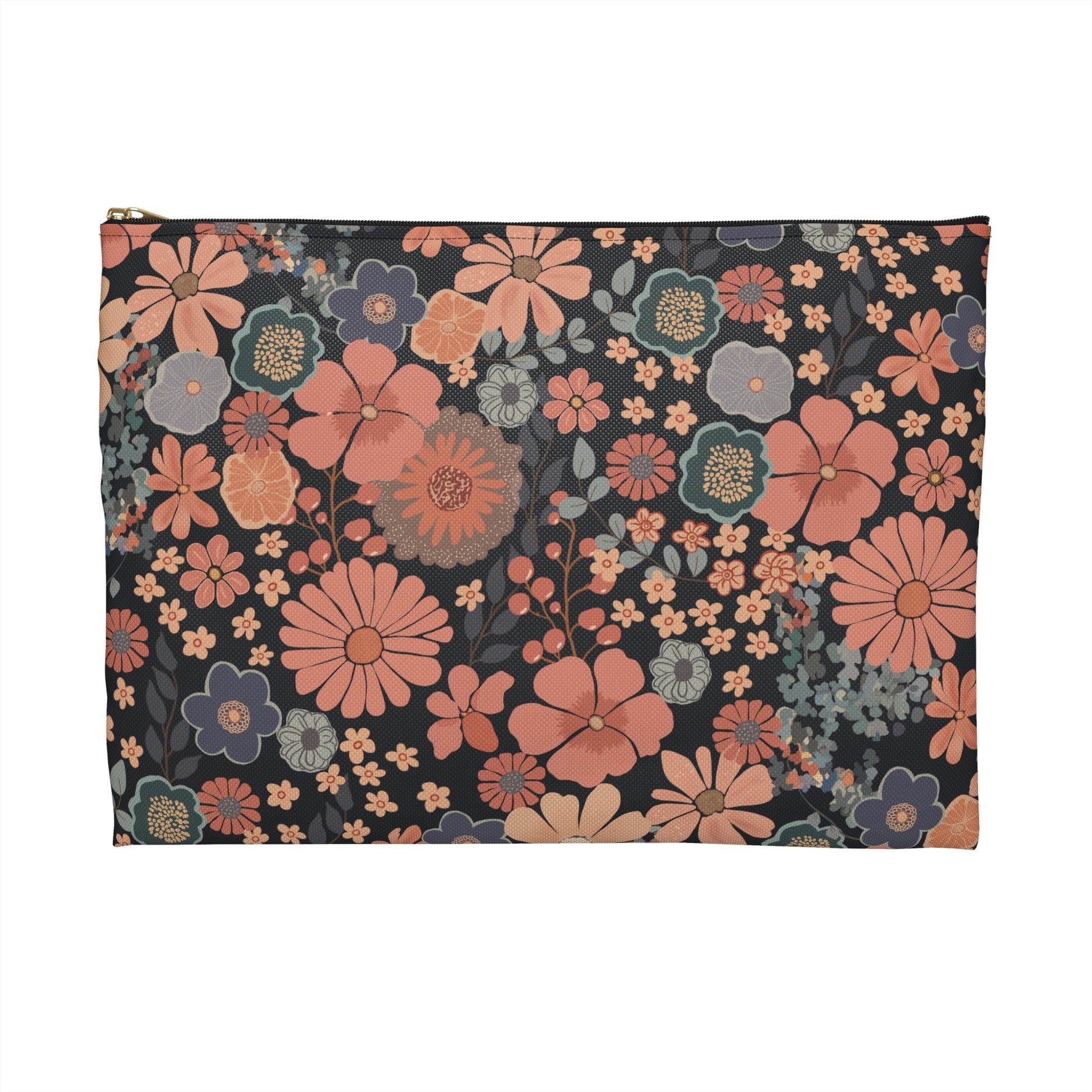 Twilight Posy Floral Accessory Pouch with hand - drawn artwork - Flourish Moon Studio