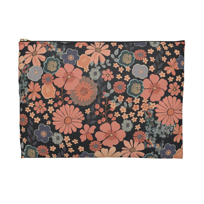 Twilight Posy Floral Accessory Pouch with hand - drawn artwork - Flourish Moon Studio