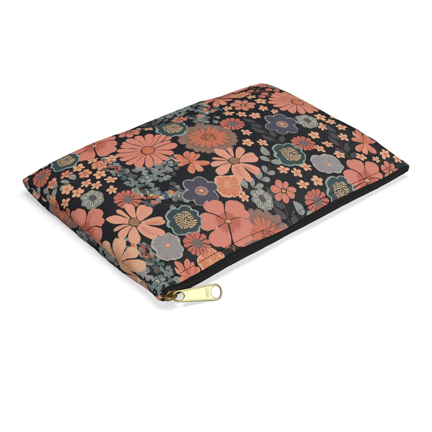 Twilight Posy Floral Accessory Pouch with hand - drawn artwork - Flourish Moon Studio