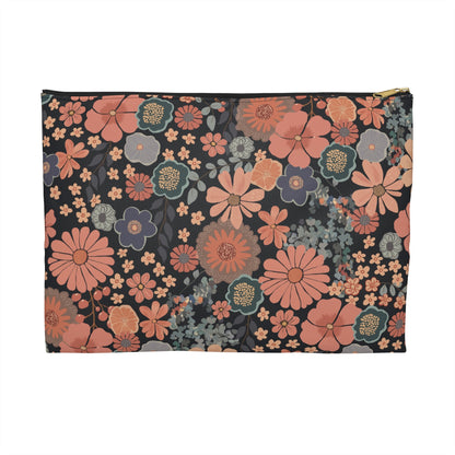 Twilight Posy Floral Accessory Pouch with hand - drawn artwork - Flourish Moon Studio