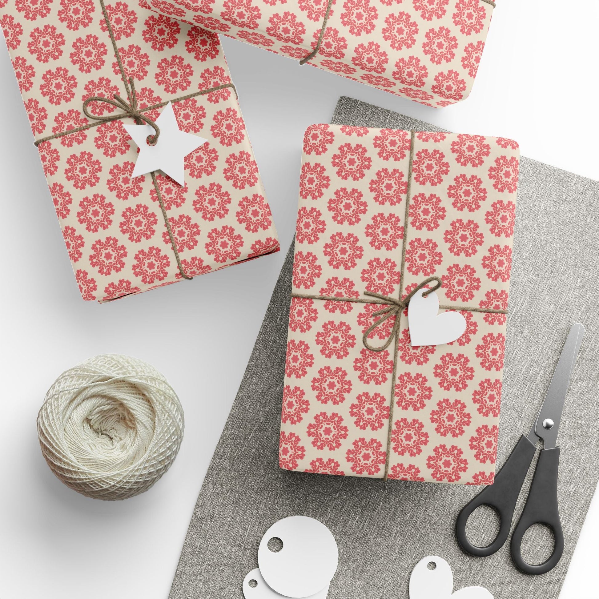 Vintage Country Snowflake Wrapping Paper with hand - drawn artwork - Flourish Moon Studio