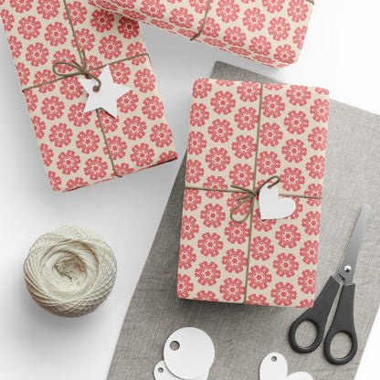 Vintage Country Snowflake Wrapping Paper with hand - drawn artwork - Flourish Moon Studio