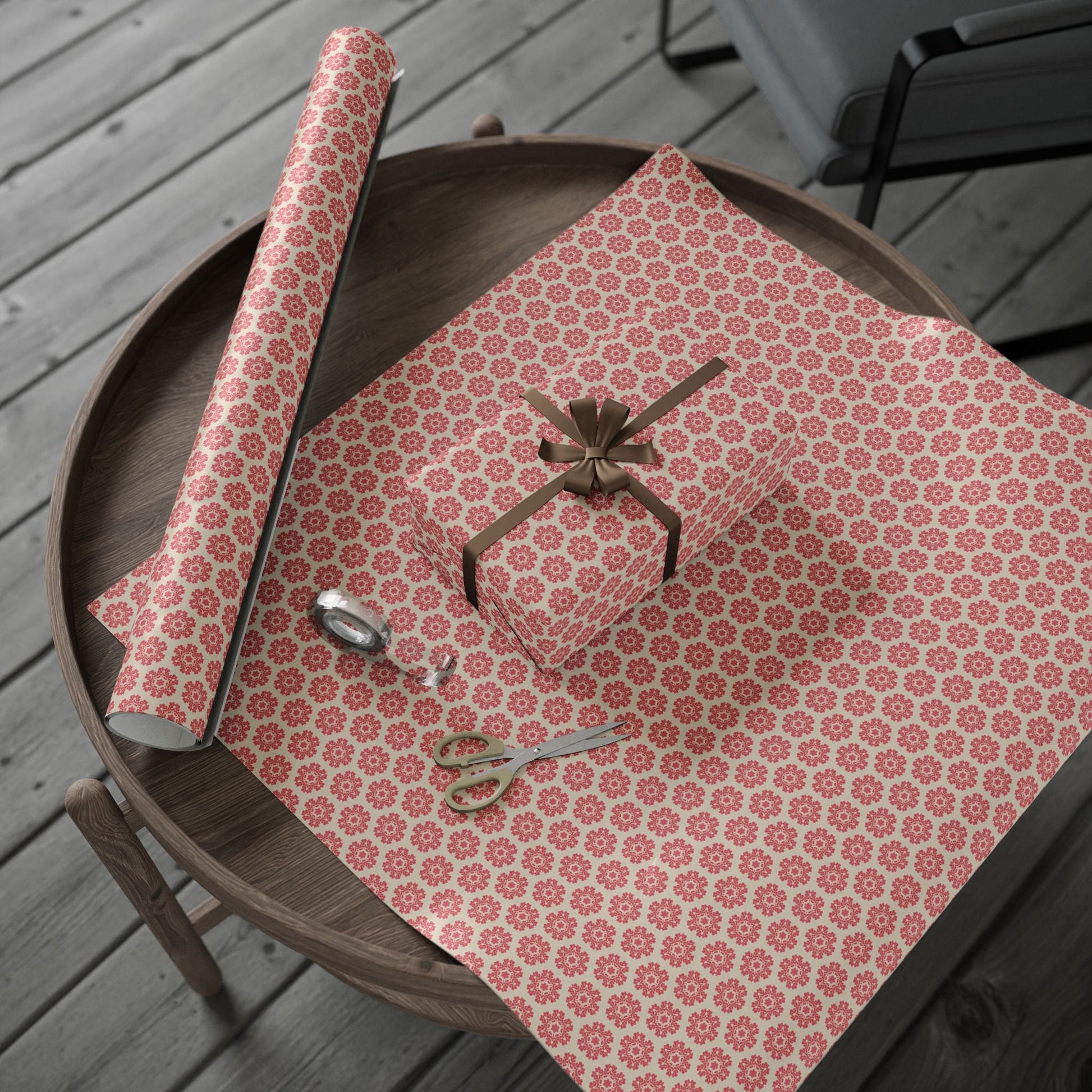 Vintage Country Snowflake Wrapping Paper with hand - drawn artwork - Flourish Moon Studio