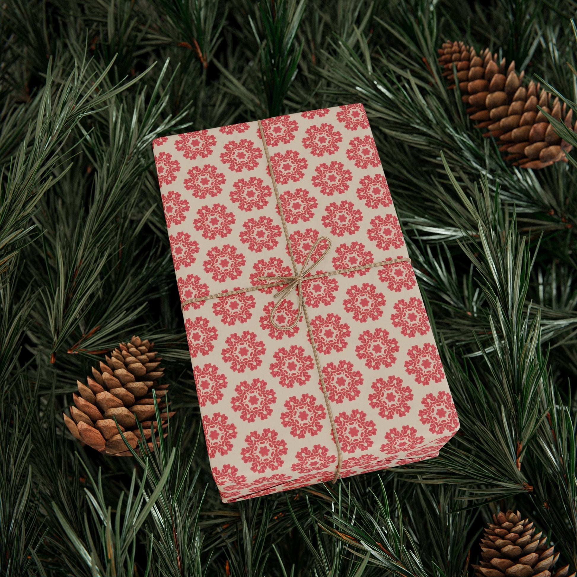 Vintage Country Snowflake Wrapping Paper with hand - drawn artwork - Flourish Moon Studio