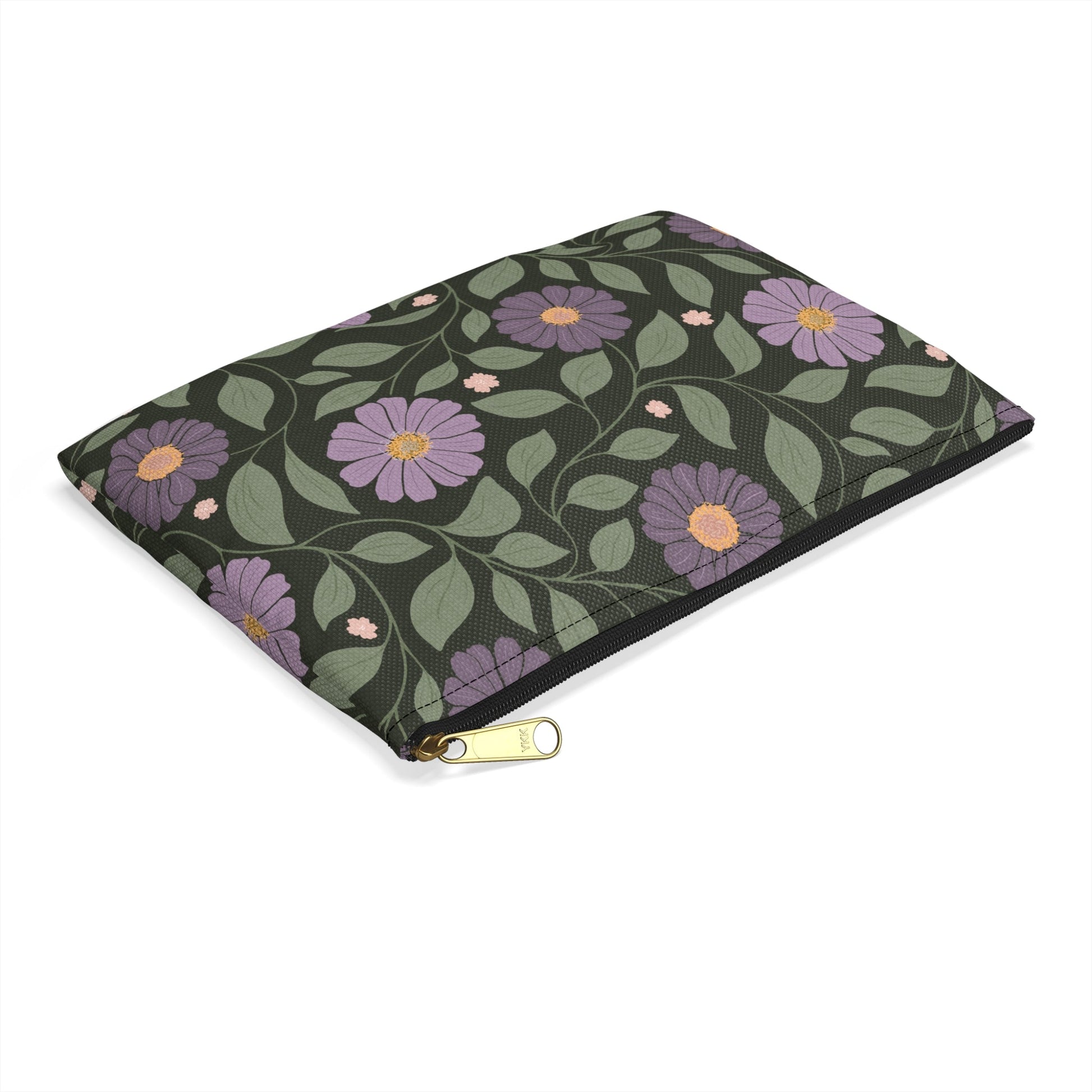 Whisper Song Floral Accessory Zipper Pouch with hand - drawn artwork - Flourish Moon Studio