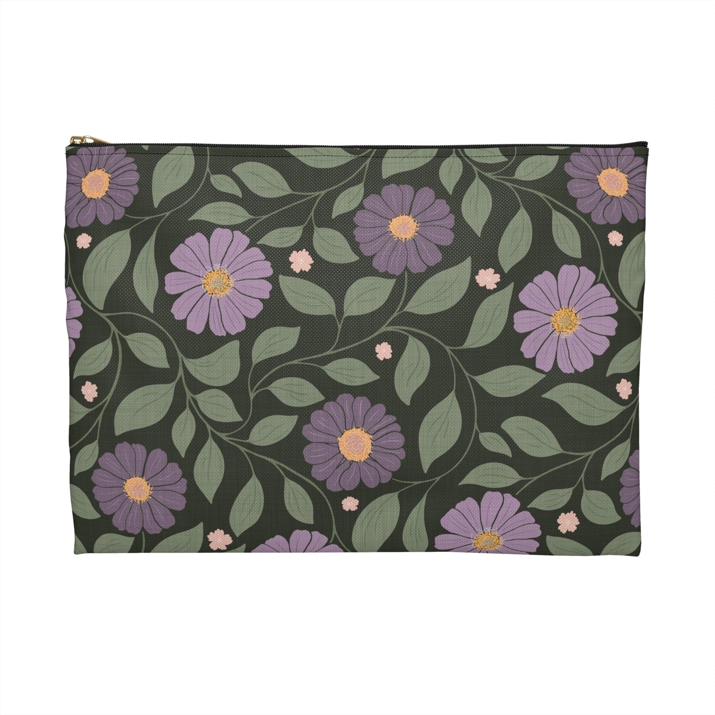 Whisper Song Floral Accessory Zipper Pouch with hand - drawn artwork - Flourish Moon Studio