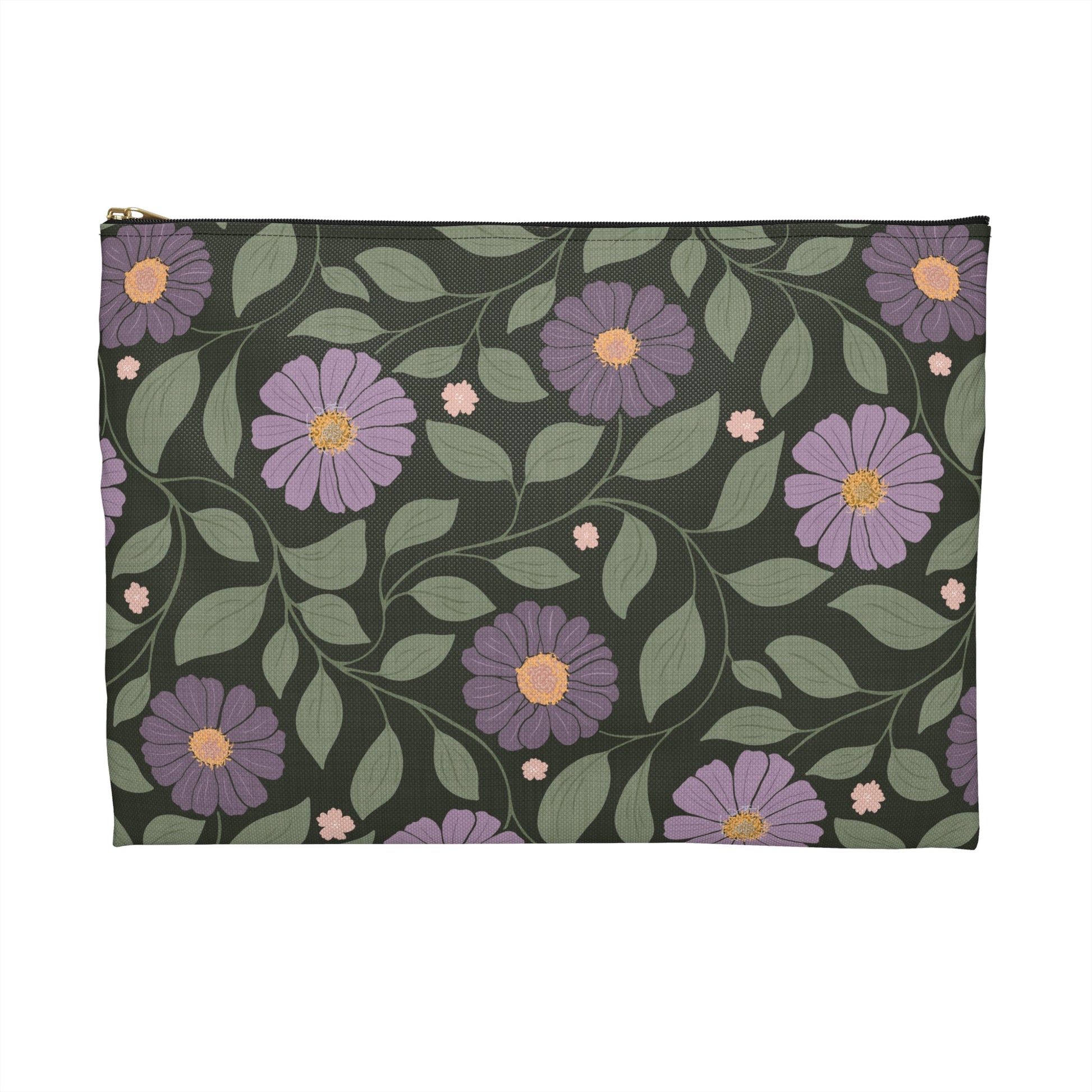 Whisper Song Floral Accessory Zipper Pouch with hand - drawn artwork - Flourish Moon Studio