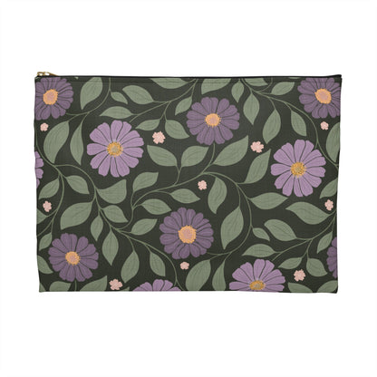 Whisper Song Floral Accessory Zipper Pouch with hand - drawn artwork - Flourish Moon Studio