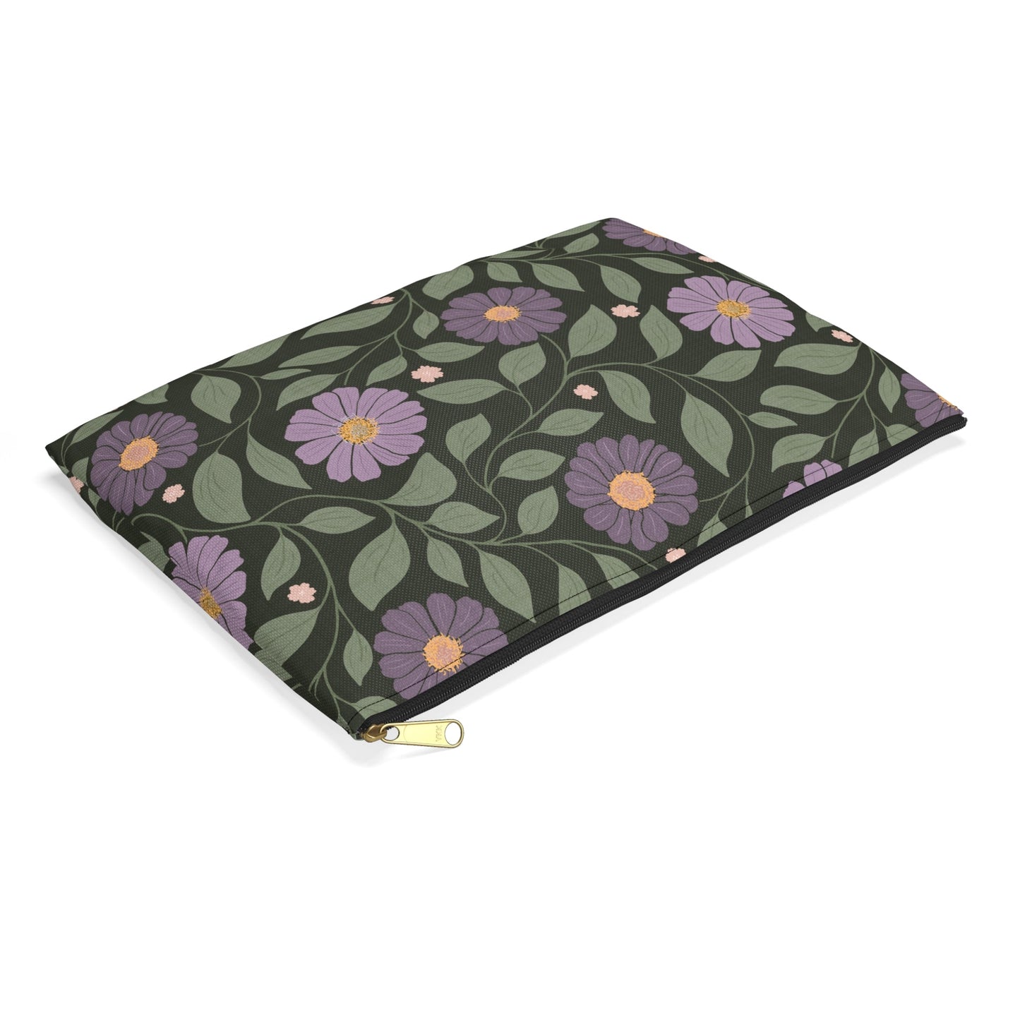 Whisper Song Floral Accessory Zipper Pouch with hand - drawn artwork - Flourish Moon Studio