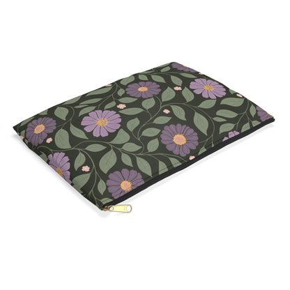 Whisper Song Floral Accessory Zipper Pouch with hand - drawn artwork - Flourish Moon Studio